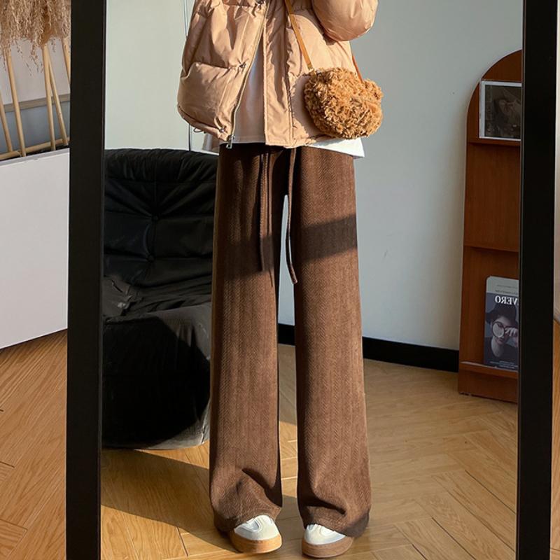 Chenille Herringbone Wide-leg Pants for Women's Spring and Autumn New Style Slim Loose Straight Pants for Women's High-waist Casual Pants