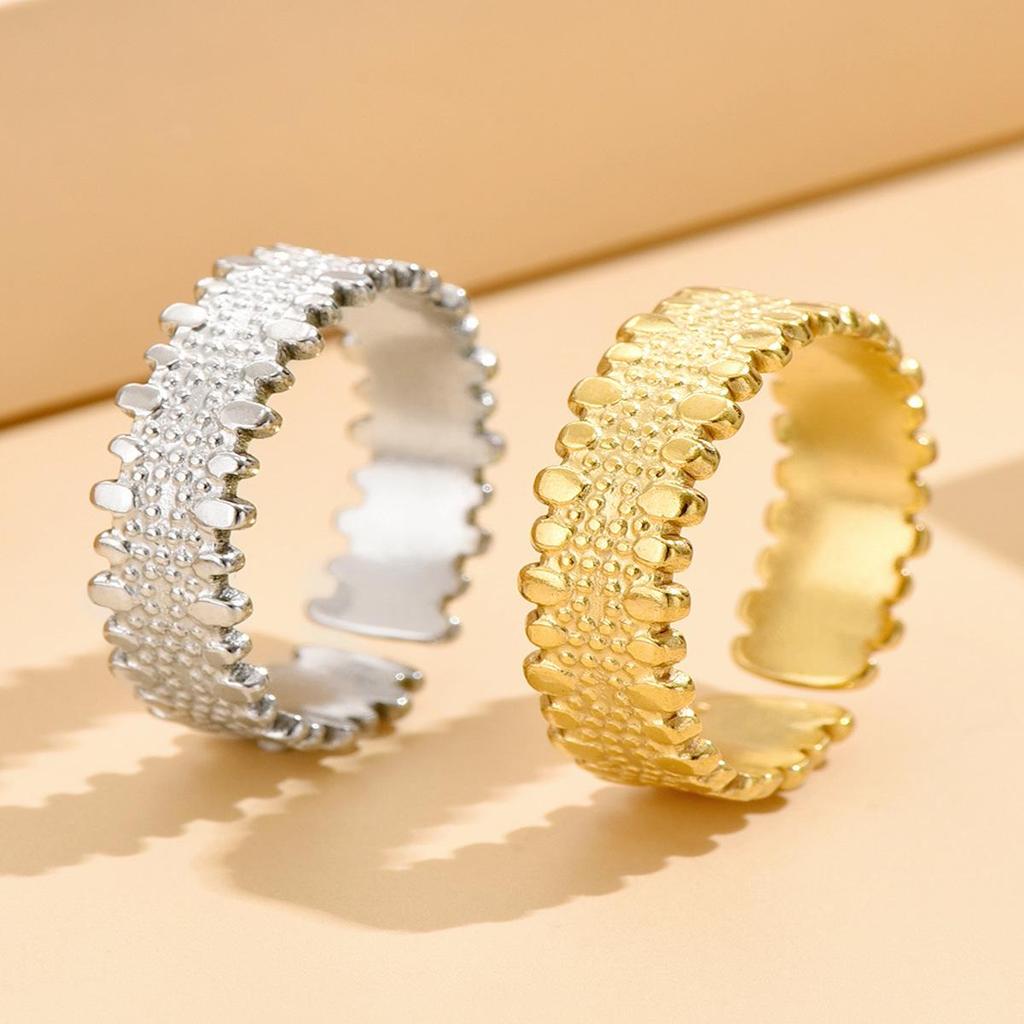 Unisex Retro Open Ring: Wide Surface Titanium Steel with French Texture