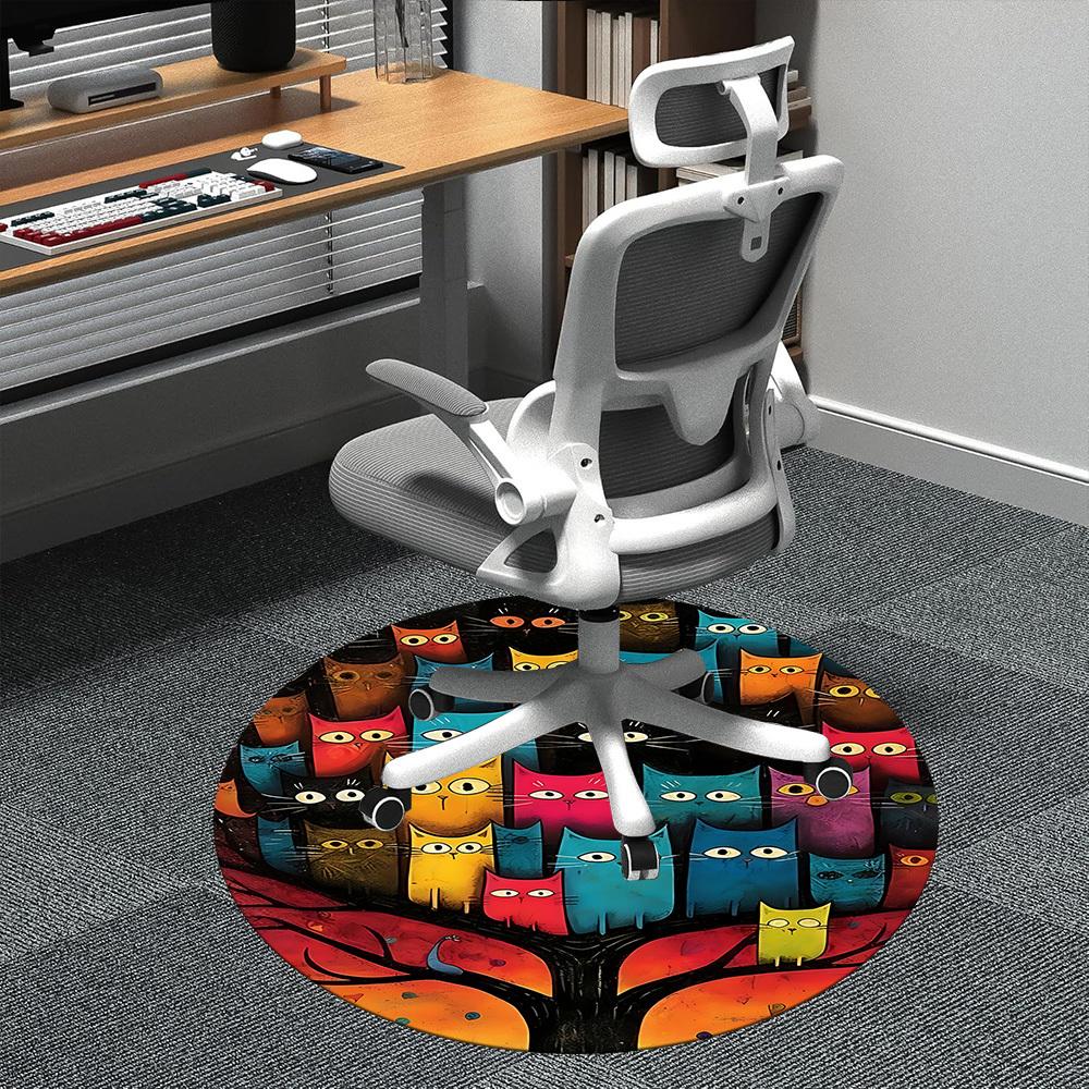 

1pc Colorful Cats Office Round Area Rug, Indoor Mat Suitable ForOffice, Under Office Chairs Bedroom Living Room Home Decor, D125 80cm by 80cm