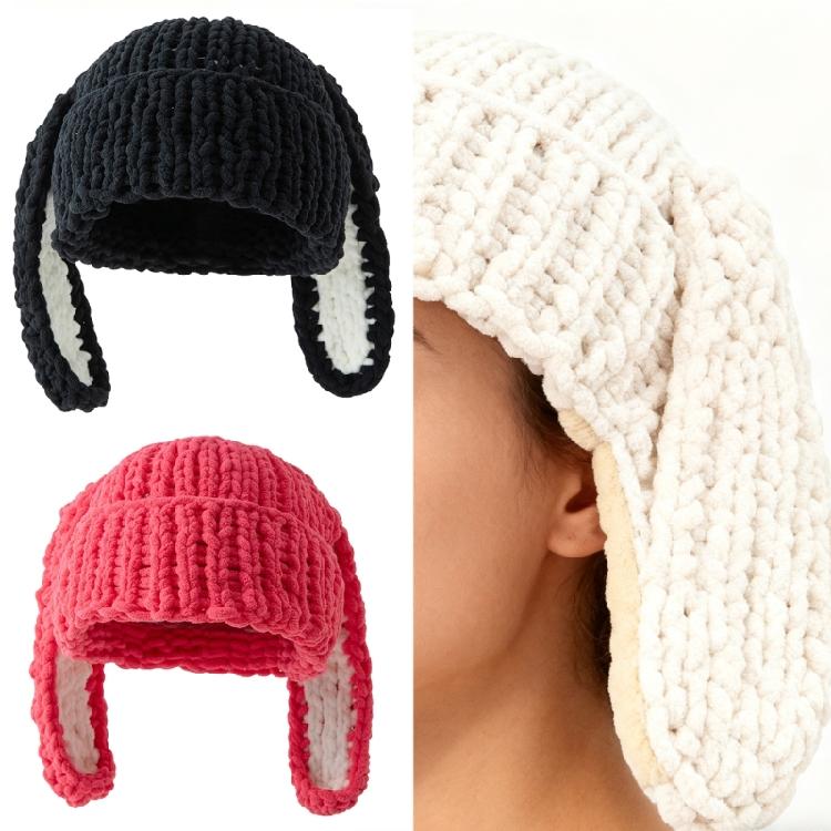 Warm Ear Hat with Ear Pullover Cap Cartoon Rabbit Ears Beanies Lovely Colorful Winter Plush Hat for Casual Wear