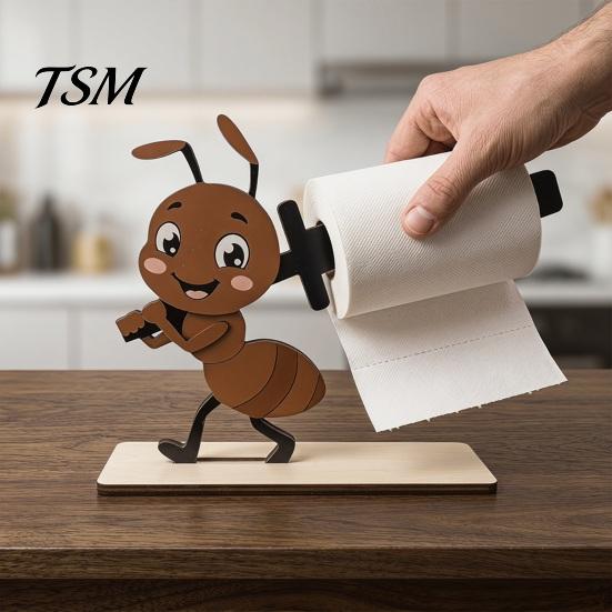 Sturdy Paper Roll Stand Funny Animals Wooden Toilet Holder, 3D Animal Bathroom Decor, Cute Cartoon Solid Wood Tissue Rack Free Standing for Home, Fun