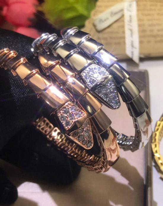 Bracciale a Maglia Serpentina in Argento Sterling 925 con Diamanti Completi