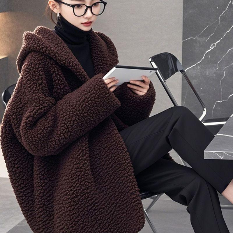 

Глубокая Зима Мода Маленький Высокий Чувство Мех Ягненка Мериноса Капюшон Кожаная Куртка Хлопковая Куртка L 110-60kg