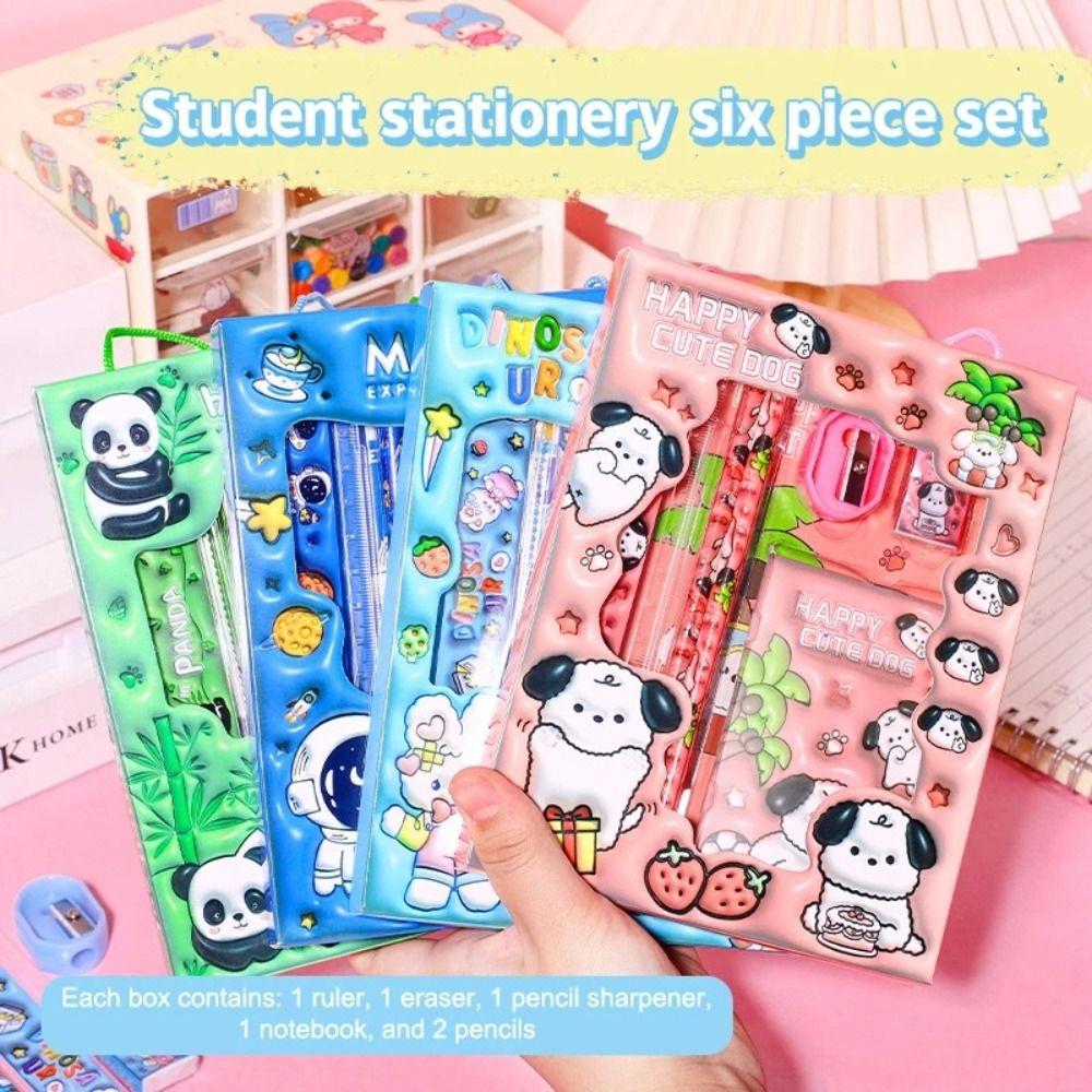 6Pcs/Set Erasers Stationery Set Stationery Study Stationery Set Cute Children's Pencils  Gift