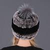 Women's Fur Hat with Rex Rabbit and Fox Fur Pompon for Autumn and Winter