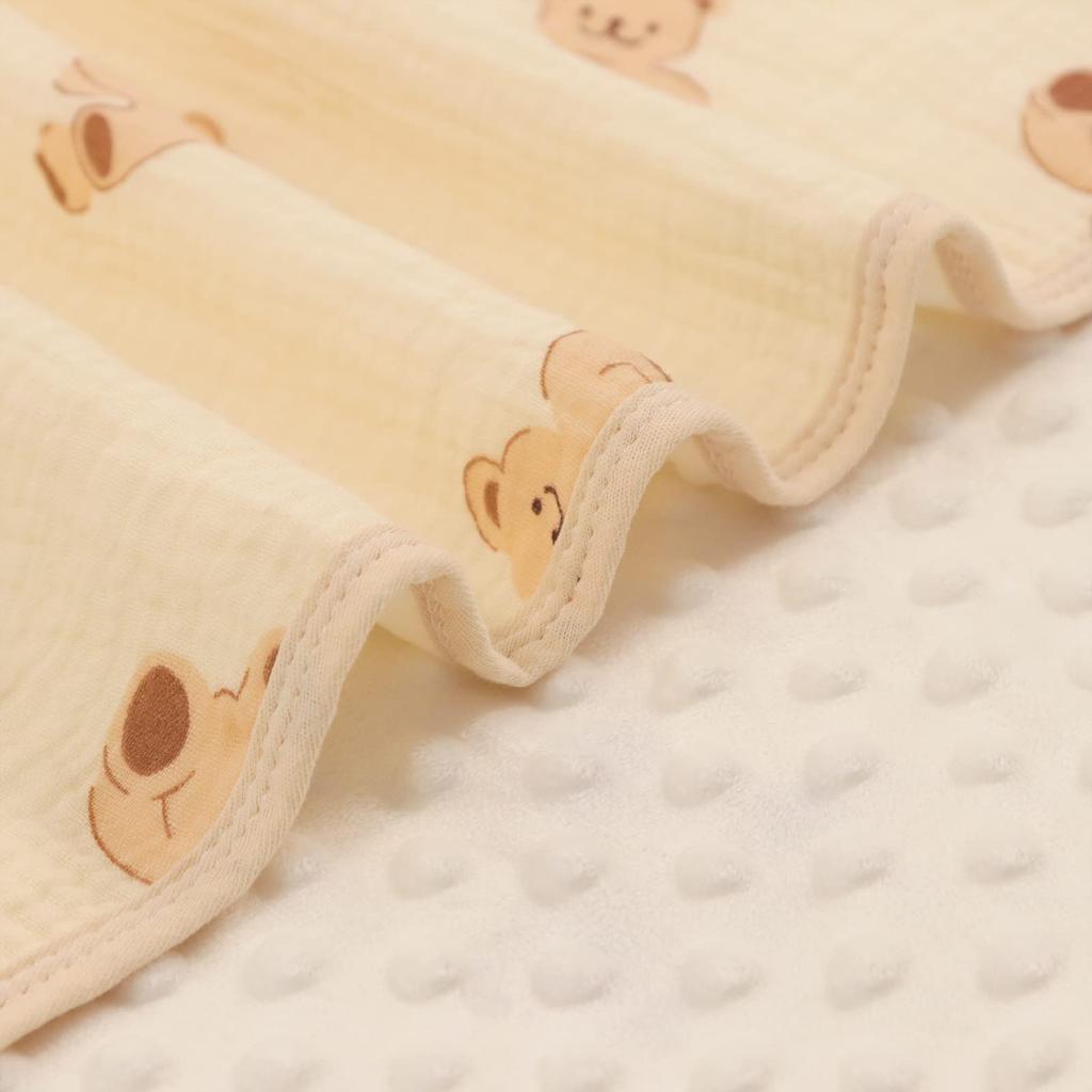 Fluffy Ibul Baby Blanket for Toddlers, Boys and Girls, Soft, 115x100cm, Gauze On the Front and Raised Wool On the Back (Large Bear Design)