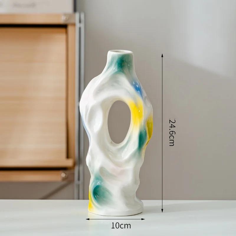 Modern Ceramic Abstract Vases Boho Colorful Glaze Design Flower Vase for Home Decor Living Room Table Centerpiece Object
