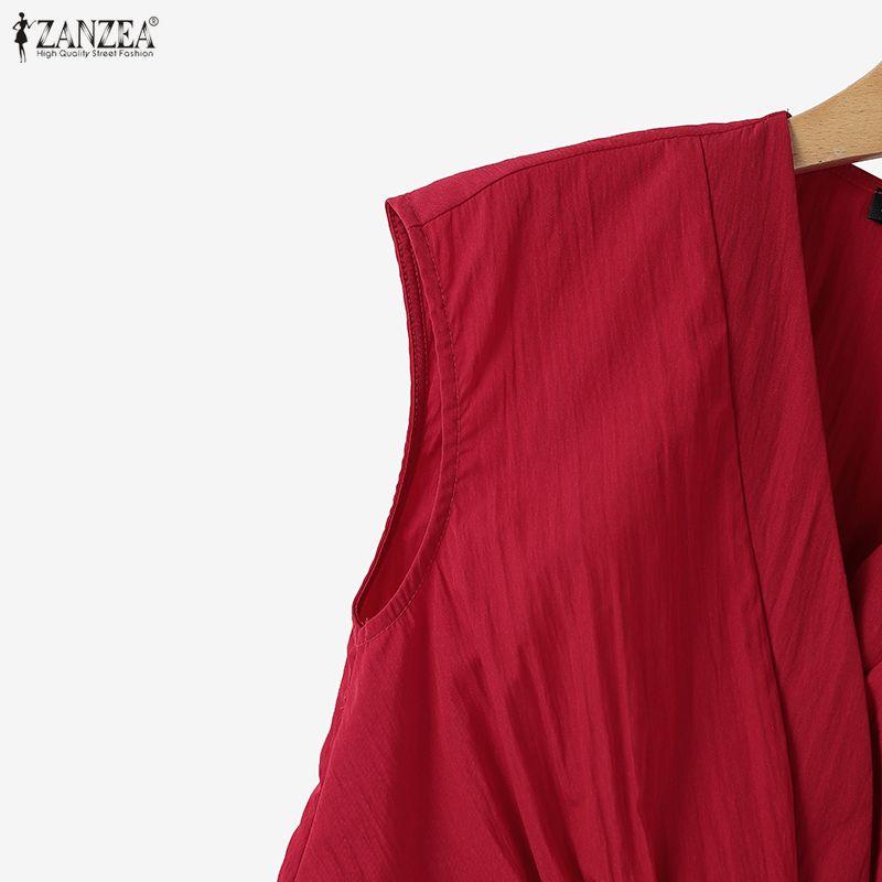 ZANZEA Women V-Neck Solid Color Casual Sleeveless Blouse
