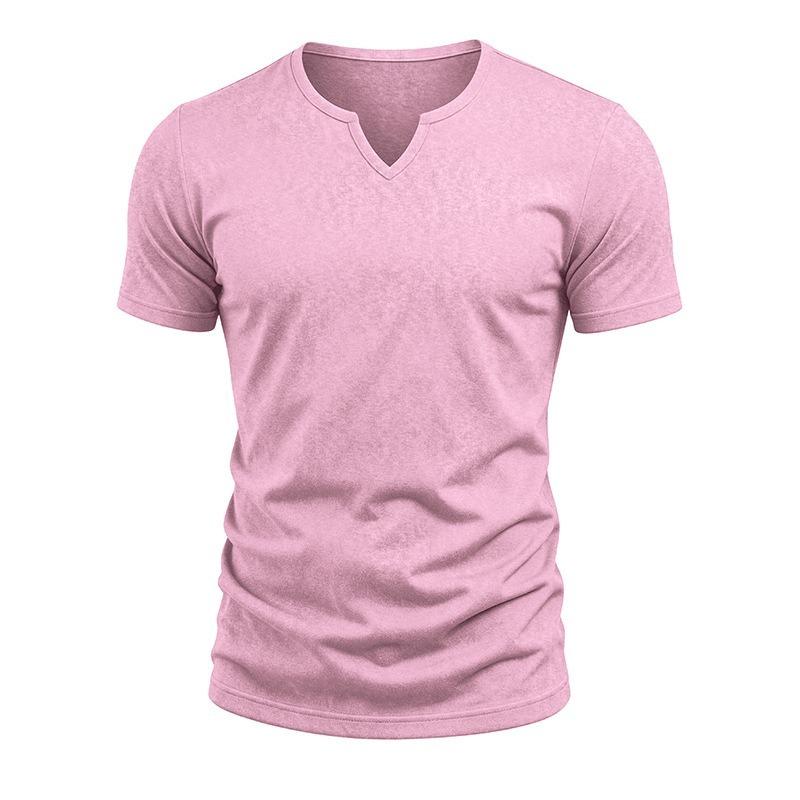 Men Casual Summer Loose V Neck Short Sleeve Solid T Shirt