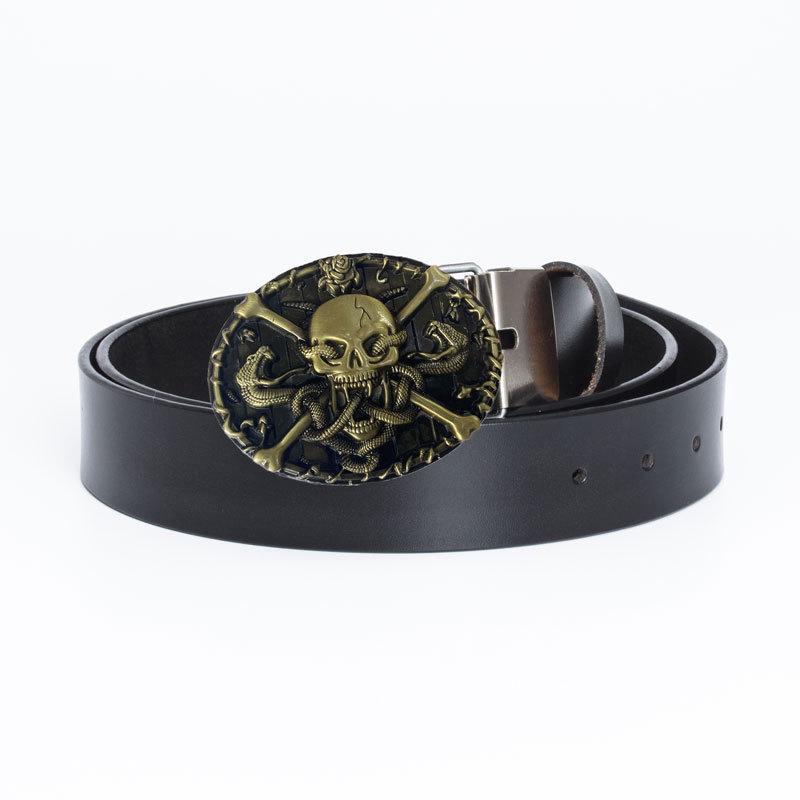 Men's Trendy Casual Cowhide Leather Belt with Alloy Smooth Buckle