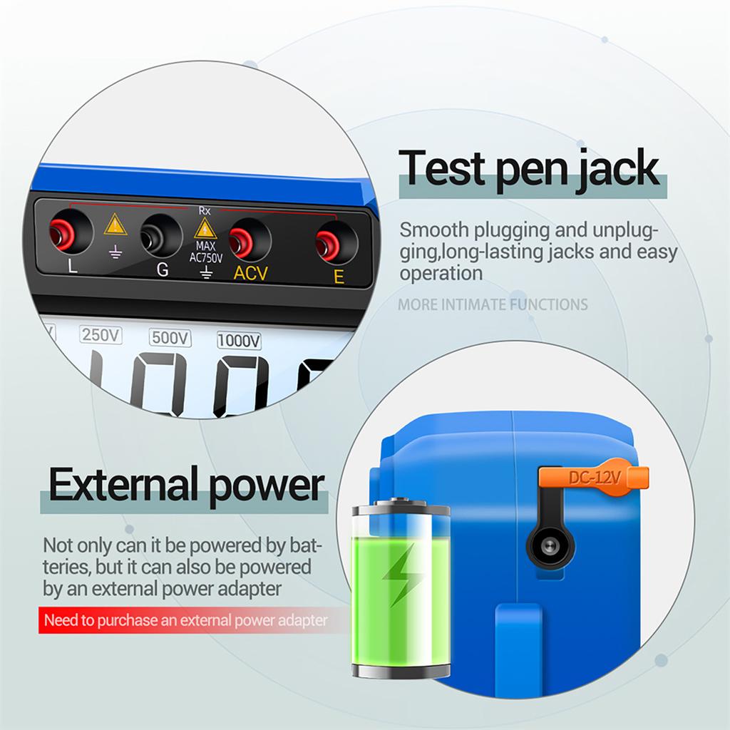 Insulation Resistance Tester 100V  250V  500V  1000V Resistance Tester with LCD Backlight Digital Display Screen