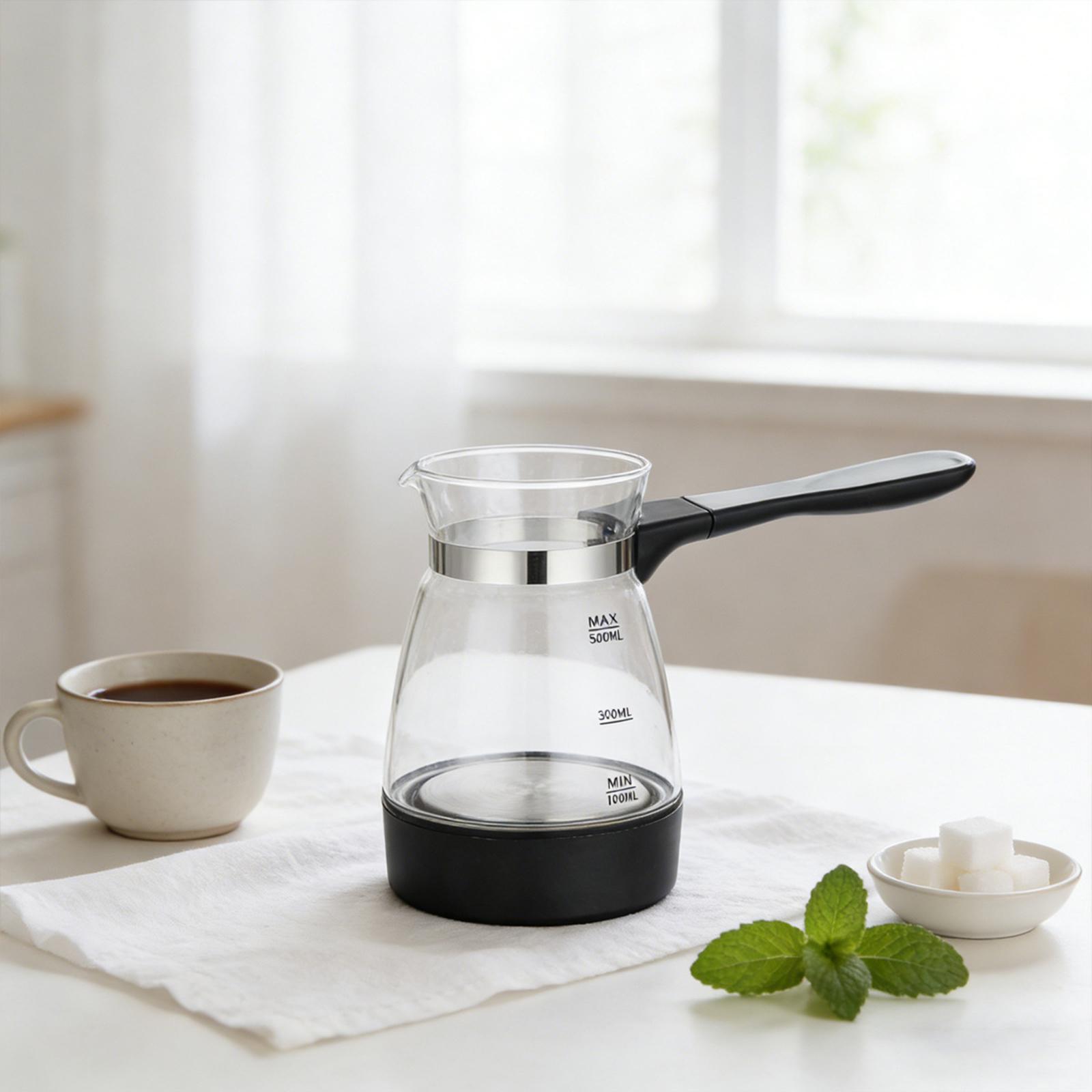 Turkish Glass Coffee Pot European Style Long Handle Electric Coffee Kettle Fast Boiling Tea& Mocha Coffee Maker for Home Kitchen чёрный