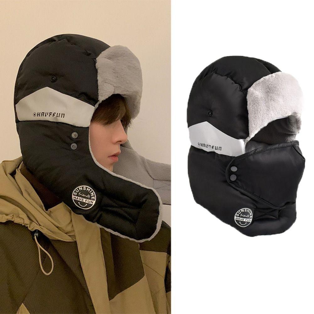 Windproof Winter Earflap Hat Thickened Ski Pullover Cap Fashion Men Ear Protection Cap Cycling