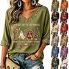 Women's Casual Thanksgiving Print V-Neck Pullover Top