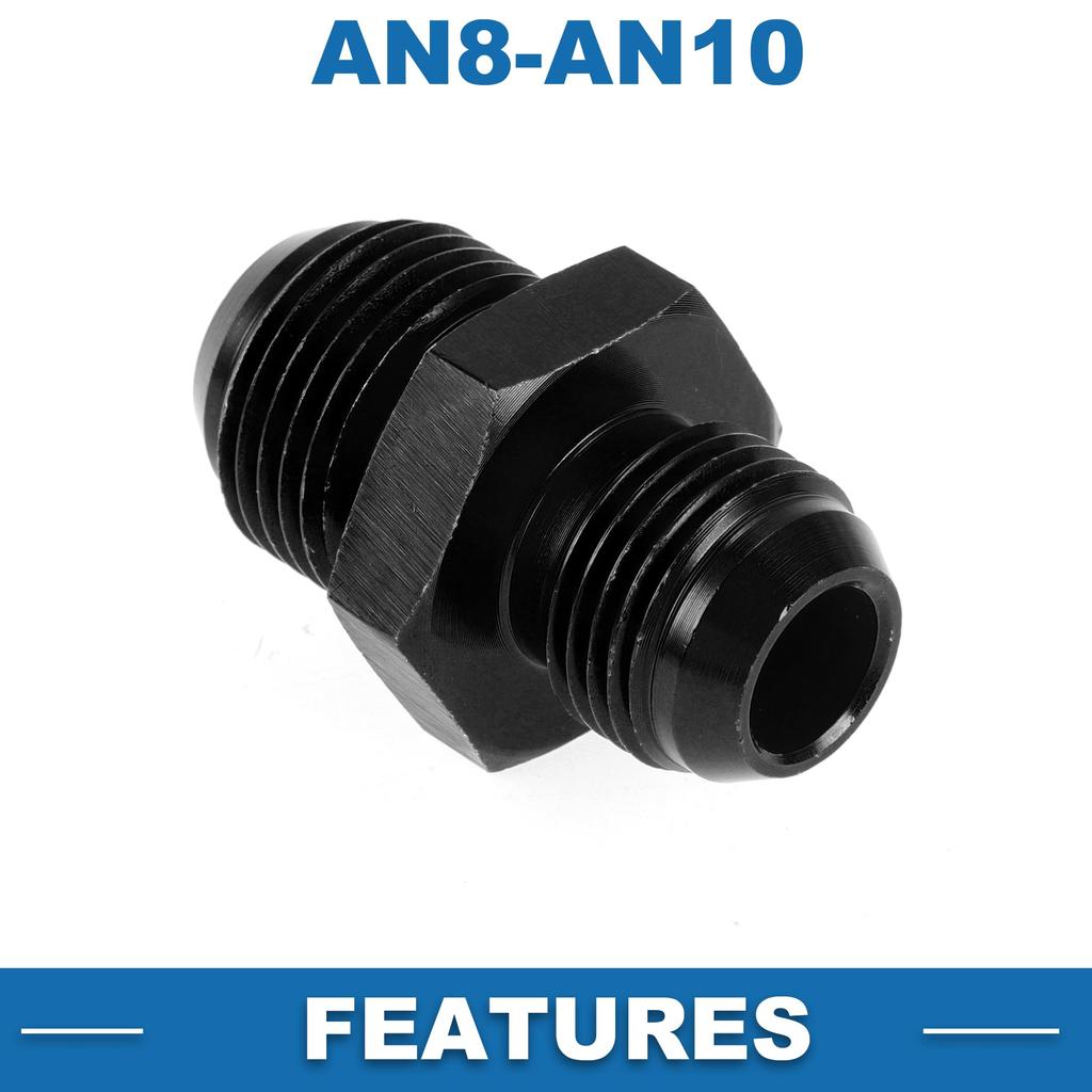 A ABSOPRO Female Flare Reducer Hose Fitting Adapter AN8 AN10 Fuel Line Connector Aluminum Black