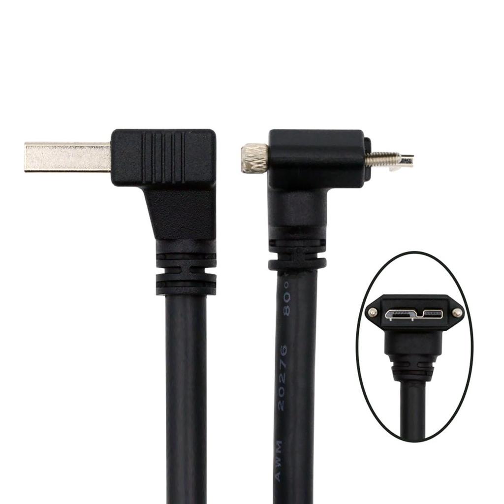 Cablecc USB A Male Down Angled 90 Degree To Plug Up Angle Lock Screw Panel 25cm 3.0 Micro-B 3.0 Cable,