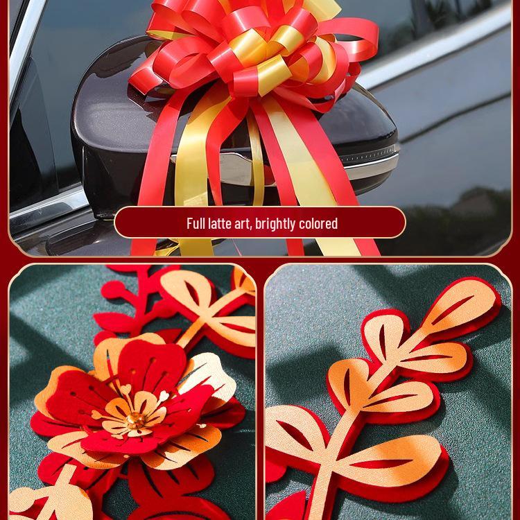 Complete Wedding Car Decoration Set: Escort Car Hood Flowers, Welcome Garland, Double Happiness Arrangement for a Festive Display