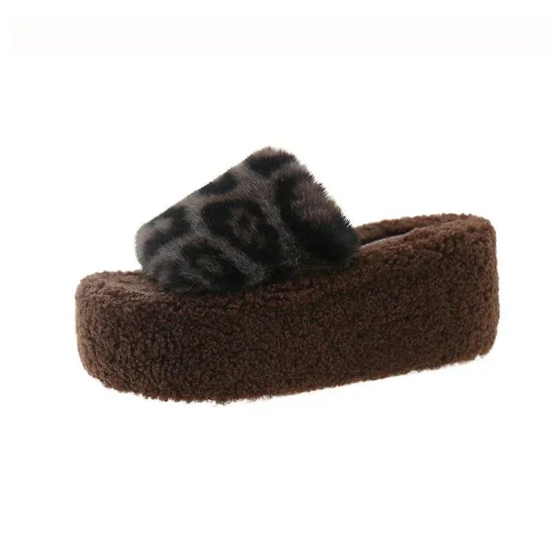 Women's Winter Thick Sole Slippers Suede Open Toes Leopard Print  Shoes for Women Keep Warm Anti-slip Middle Follow Indoor 2025