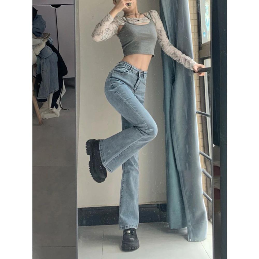 American High Street Micro-pull Jeans Women's Spring Small Flared Pants Show Height and Thinness Horseshoe Trousers