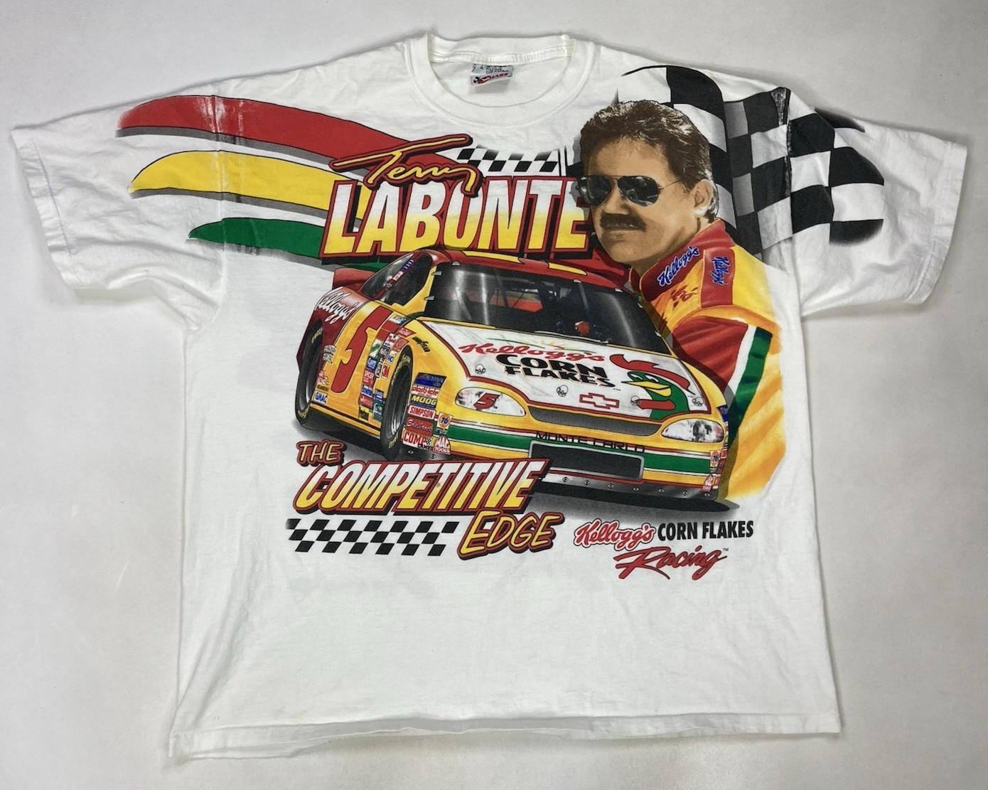 VINTAGE Nascar Terry Labonte Kellogg s Corn Flakes 1999 T-shirt Men XL AOP 90s XXL