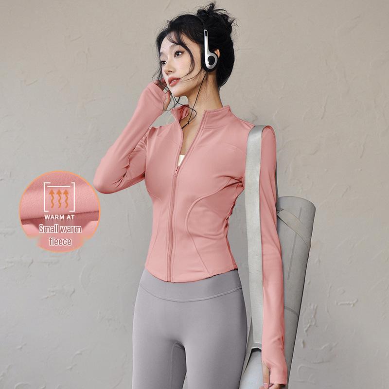 Damen Frühlings-Yoga-Bekleidung 2026: Dünne Fleece-Sportjacke mit Stehkragen, Reißverschluss, enganliegend für Laufen & Fitness.