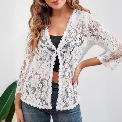 Cardigan Pizzo Lavorato a Maglia Trasparente Protezione Solare 2024 per Abbigliamento da Spiaggia