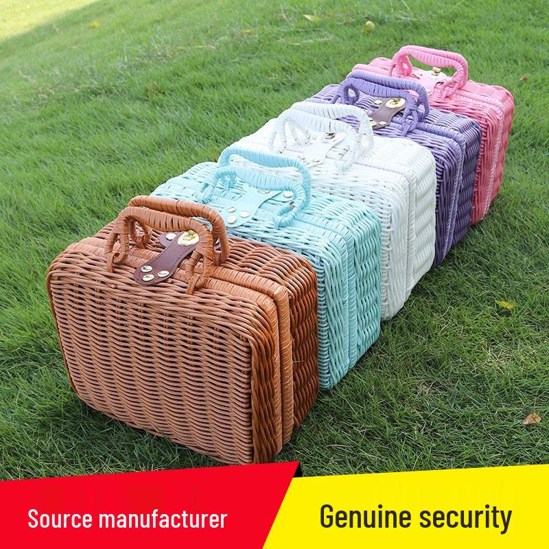 Vintage-Style Imitation Rattan Picnic Basket and Storage Box - Ideal for Photos, Bridesmaid or Groomsman Gifts