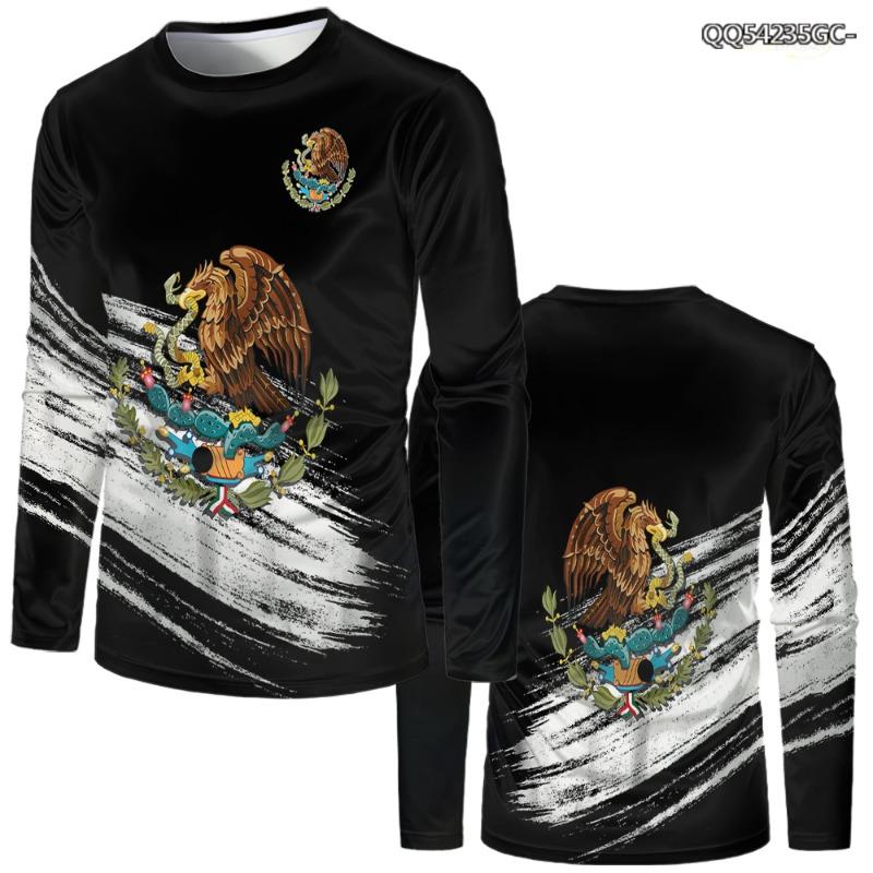 2024 Mexico Flag Print Men T-shirt Mexican Graphics Woman Long Sleeved T Shirt Casual Fashion Harajuku Sport Kids Street Clothes