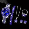 New Full Diamond Luxury Bracelet Watch Set, Women'S Quartz Watch, Exquisite Five-Piece Jewelry