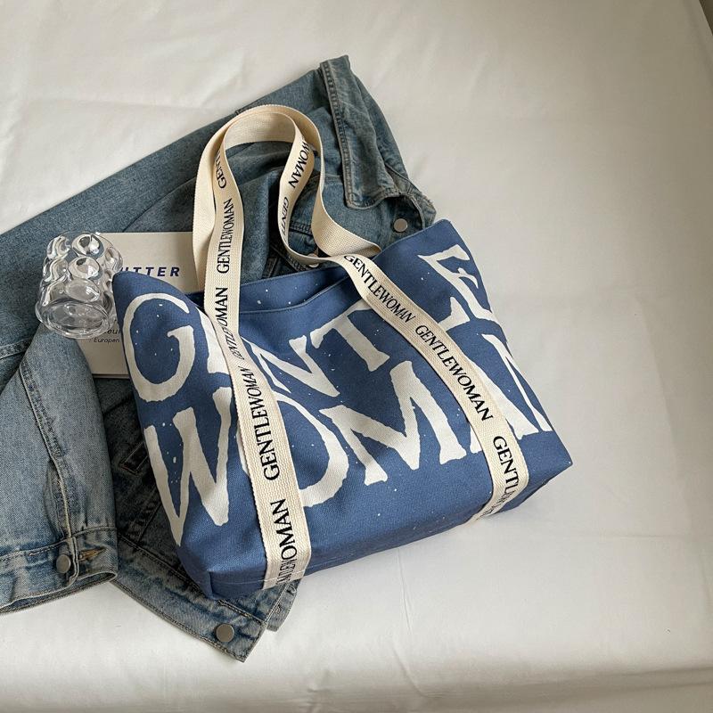 2025 Fashion Canvas Bag Lazy Wind Japanese Large Capacity Student Canvas Bag Alphabet Strap Handbag Tote Bag