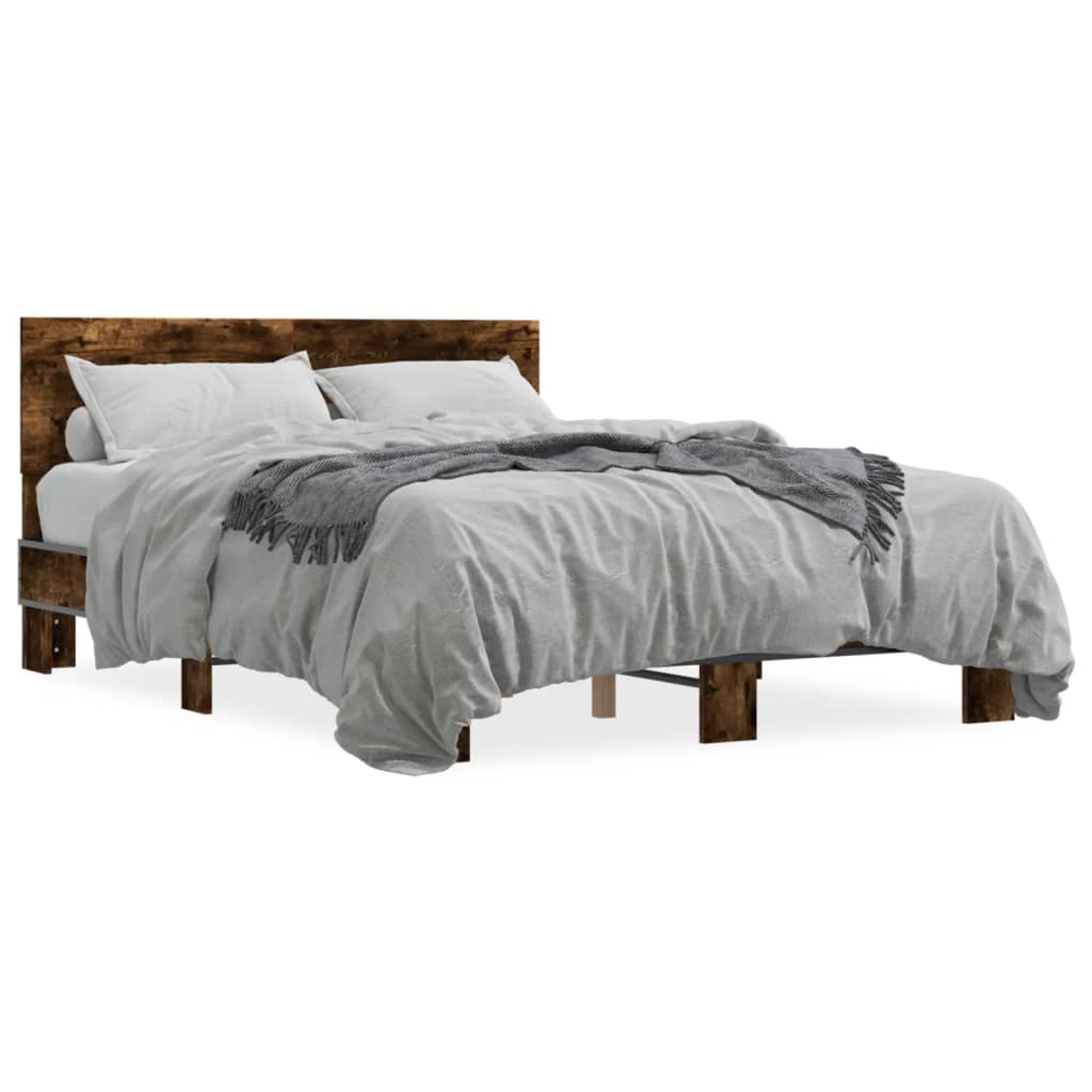 Bed Frame Smoked Oak 120x190 Cm Wood Based Material and Metal