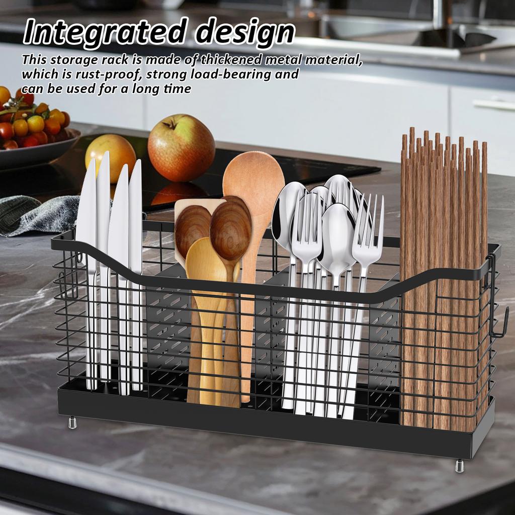 Cutlery Holder Flatware Organizer Kitchen Spoon Fork Utensil Storage Basket Metal Large Capacity Home Cooking Accessory