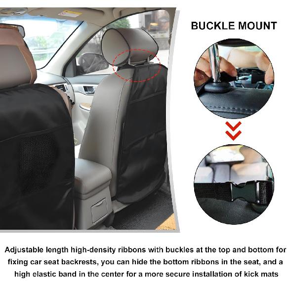 2 PCS Kick Mat Back Seat Protector, Waterproof Car Backseat Protective Kick Mat With 2 Mesh Pockets, Large Vehicle Seat Back Kick Mat Organizer For