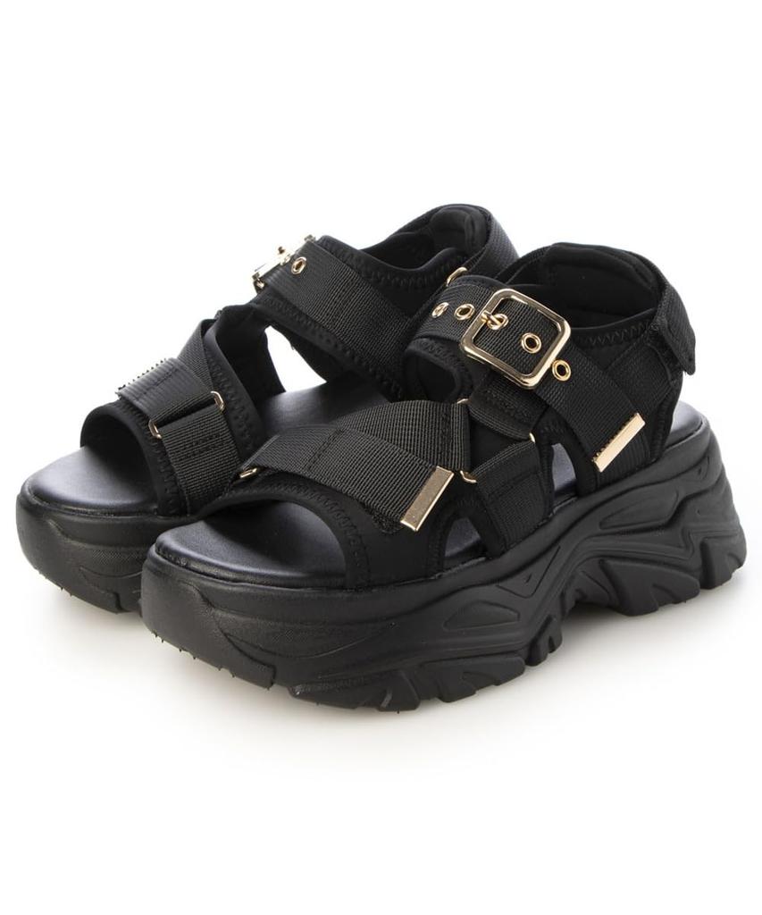 DMTR Velcro Buckle Sports Sandals Women's Thick-Soled (dm1849-L25) (Black/Black, L)