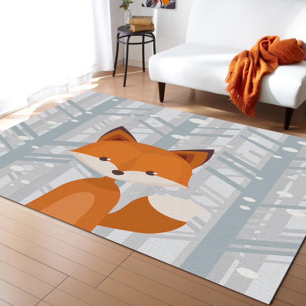 Cartoon Waldtiere Teppich Baum Fuchs Bär Kaninchen Kinder Teppiche für Schlafzimmer Modernes Zuhause Großer Teppich für Wohnzimmer Fußmatte
