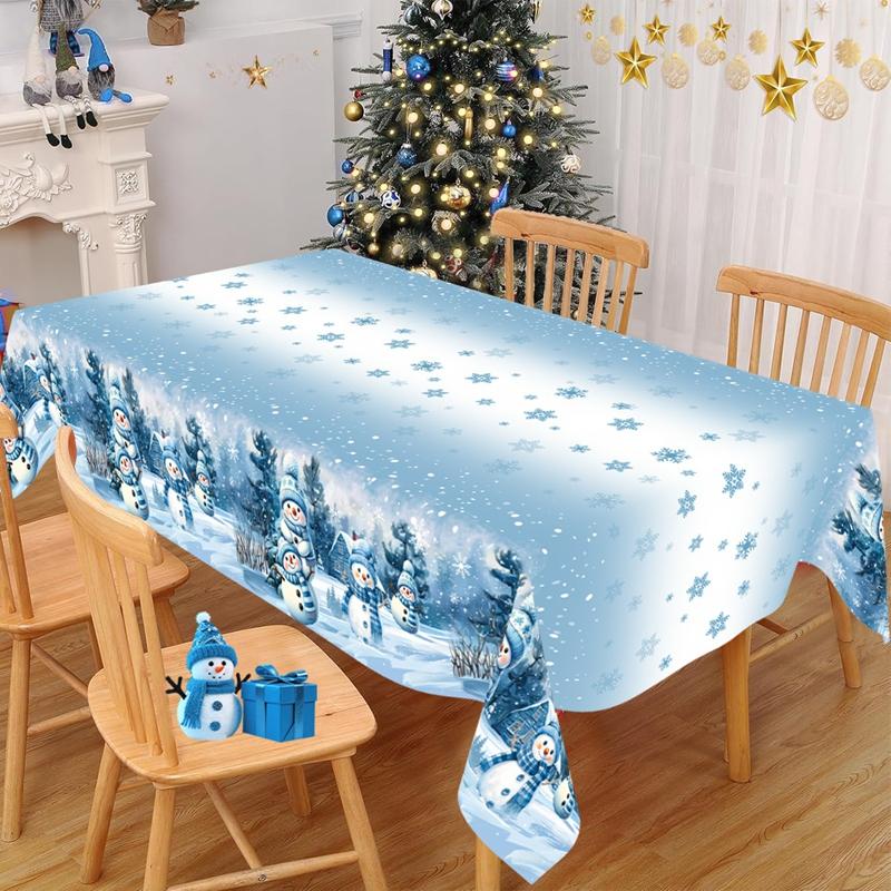 Blue Christmas Tablecloth Wonderland Snowman Table Cover Christmas Decorations for Home 2026 Xmas Table Decor Navidad New Year