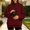 Damen Freizeit Langarm Rollkragen Sweatshirt Pullover mit Haustier-Tasche für den Alltag