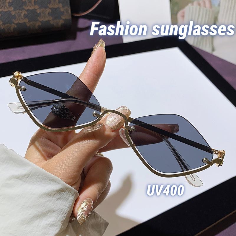 Fashion Half Frame Diamond Sunglasses New Small Frame Modern Trendy Fashion Show European And American Sunglasses