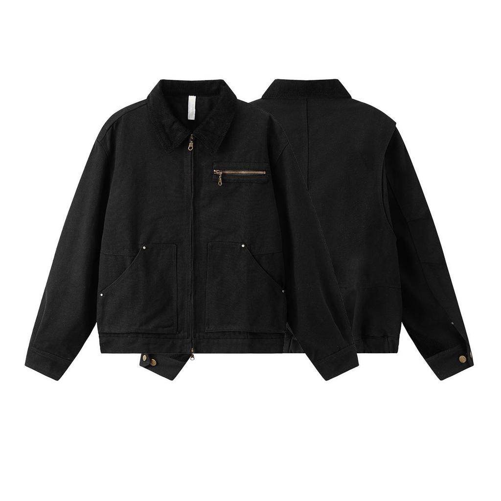 QIYOU 2025 Autumn Unisex Retro Dark Patchwork Double Zipper Workwear Jacket