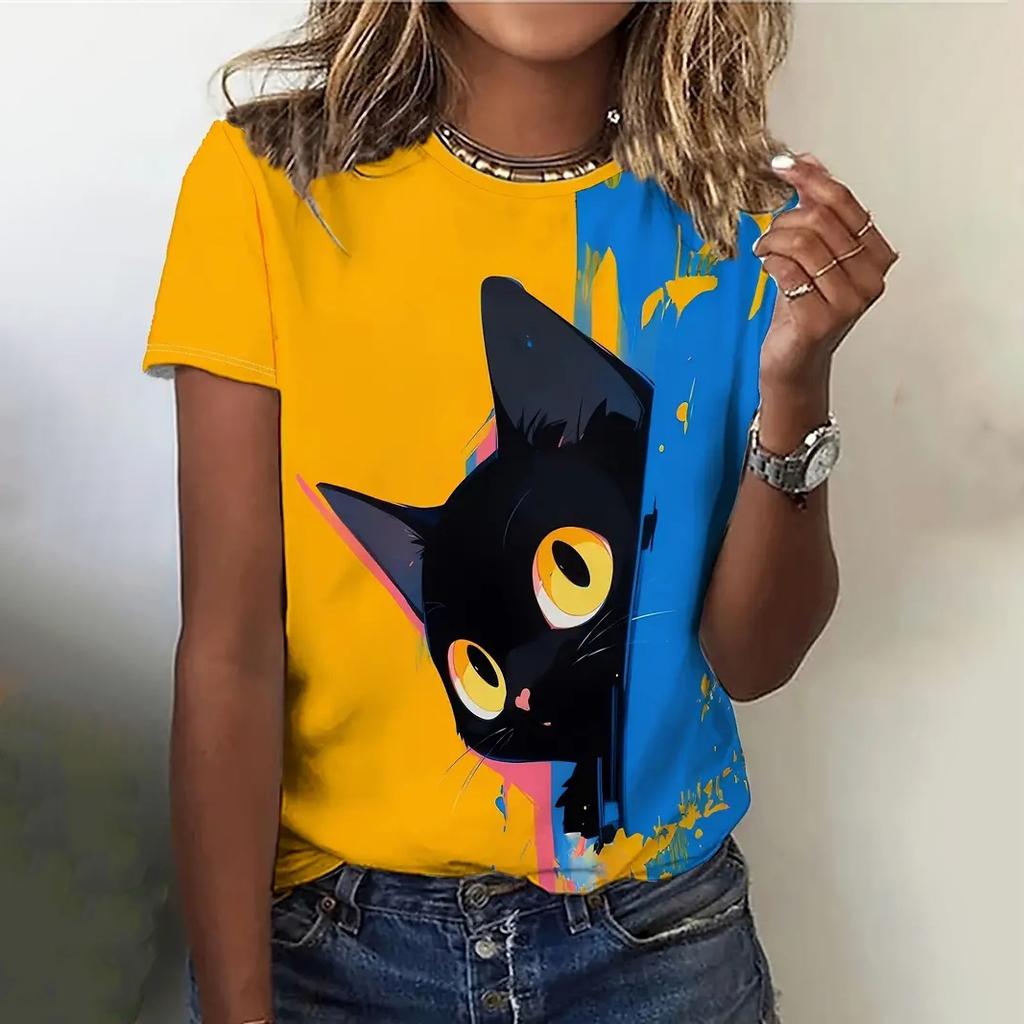 Women's T-shirt 3d Cute Animal Fashion Cat Print Female T-shirt Summer Tops T-shirt Casual Short Sleeve Y2k Oversized Clothing