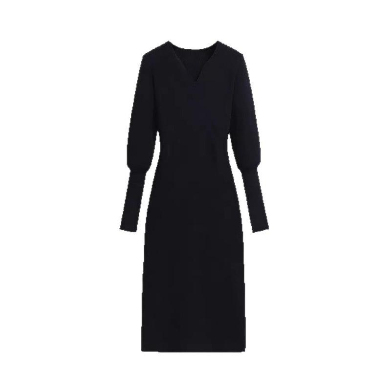 [] High-end Soft Waxy Knitted Dress Women's Autumn and Winter Temperament Waist and Thin Long Inner Sweater Skirt