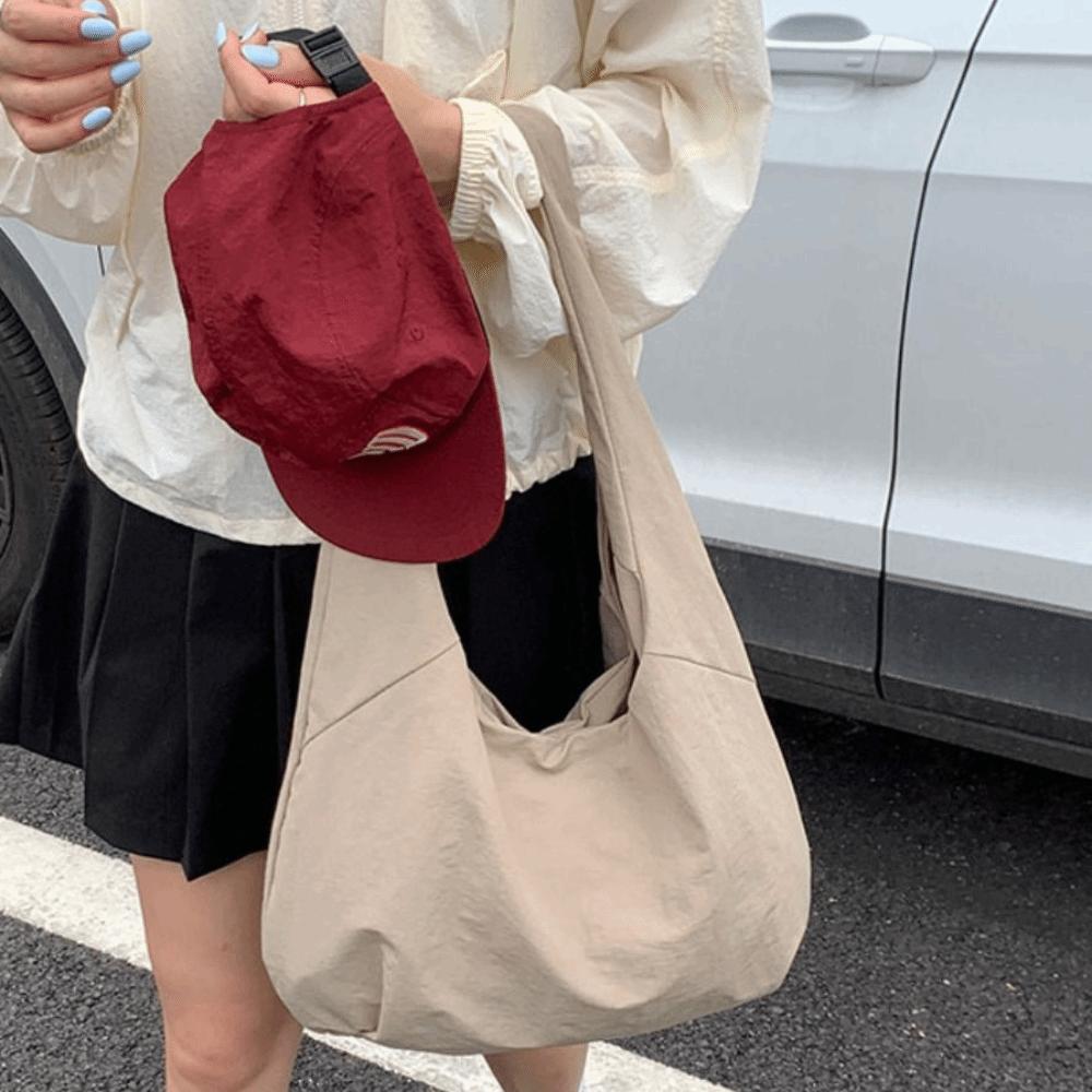 Candy Color Casual Tote Bag Large Capacity Japanese Style Shoulder Bag Nylon Shoulder Bag  Unisex