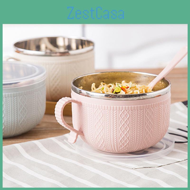Doublelayer Stainless Insulated Steel Noodle Bowl With Lid Korean Cartoon Design Large Capacity With Freshkeeping Lunch Box
