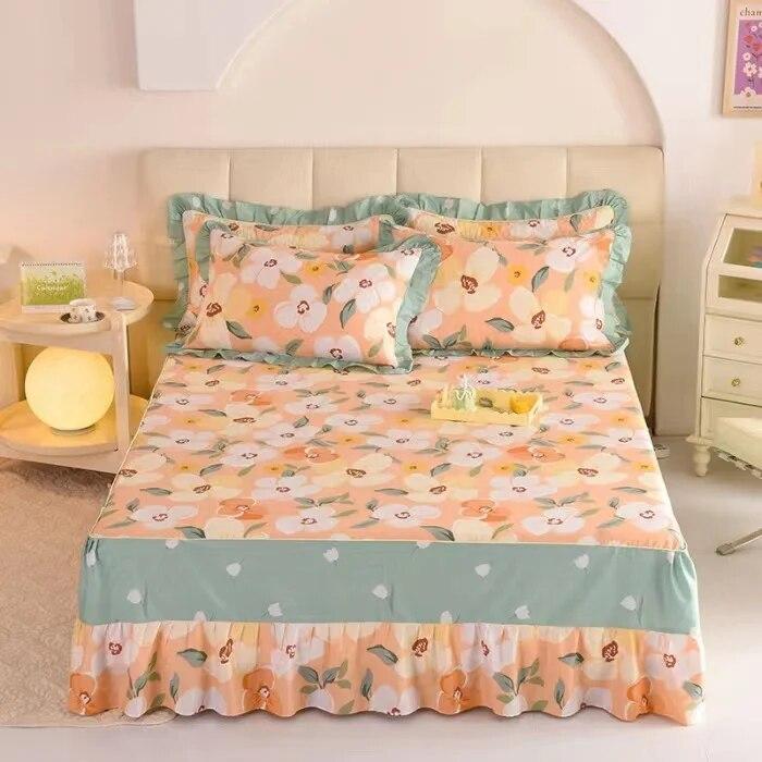 Ensemble de 3 pièces en pur coton doux pour la peau, confortable, anti-acariens, couvre-lit à imprimé floral 100 % coton et 2 taies d'oreiller