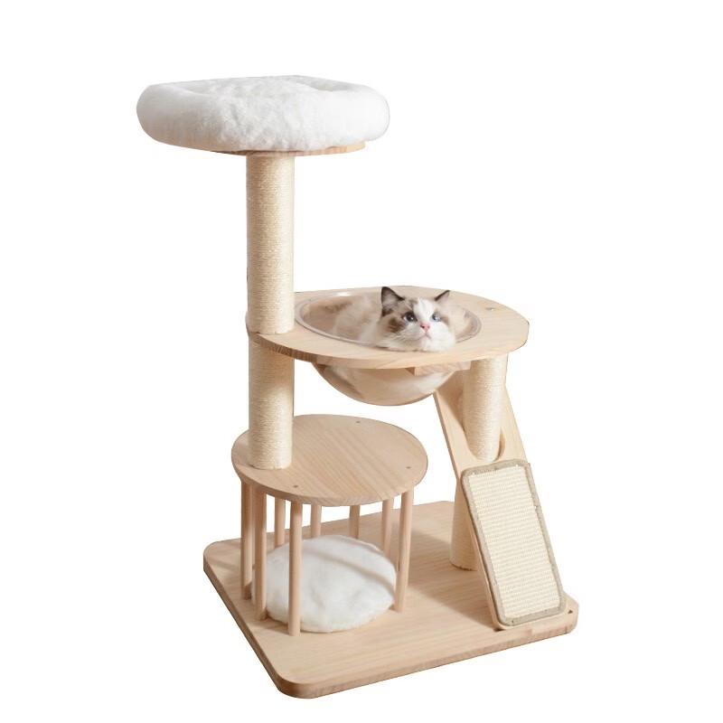 Dienmern Solid Wood Multi-Layer Cat Tree with Condo