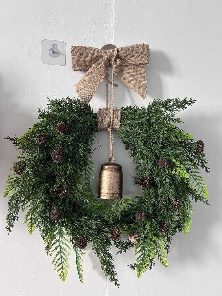 Christmas Bell Wreath, Hand Feel Material Linen Bow, Natural Material Home Decoration