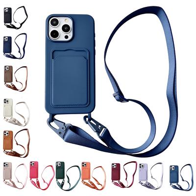 Crossbody Lanyard Náhrdelník Lanová peněženka Silikonové pouzdro pro iPhone 15 Plus 14 13 12 11 Pro Max Slot Držák karty Obyčejný zadní kryt