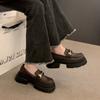 Platform loafers women's autumn and winter retro bright leather Mary Jane one-pedal French Hepburn style black commuter shoes