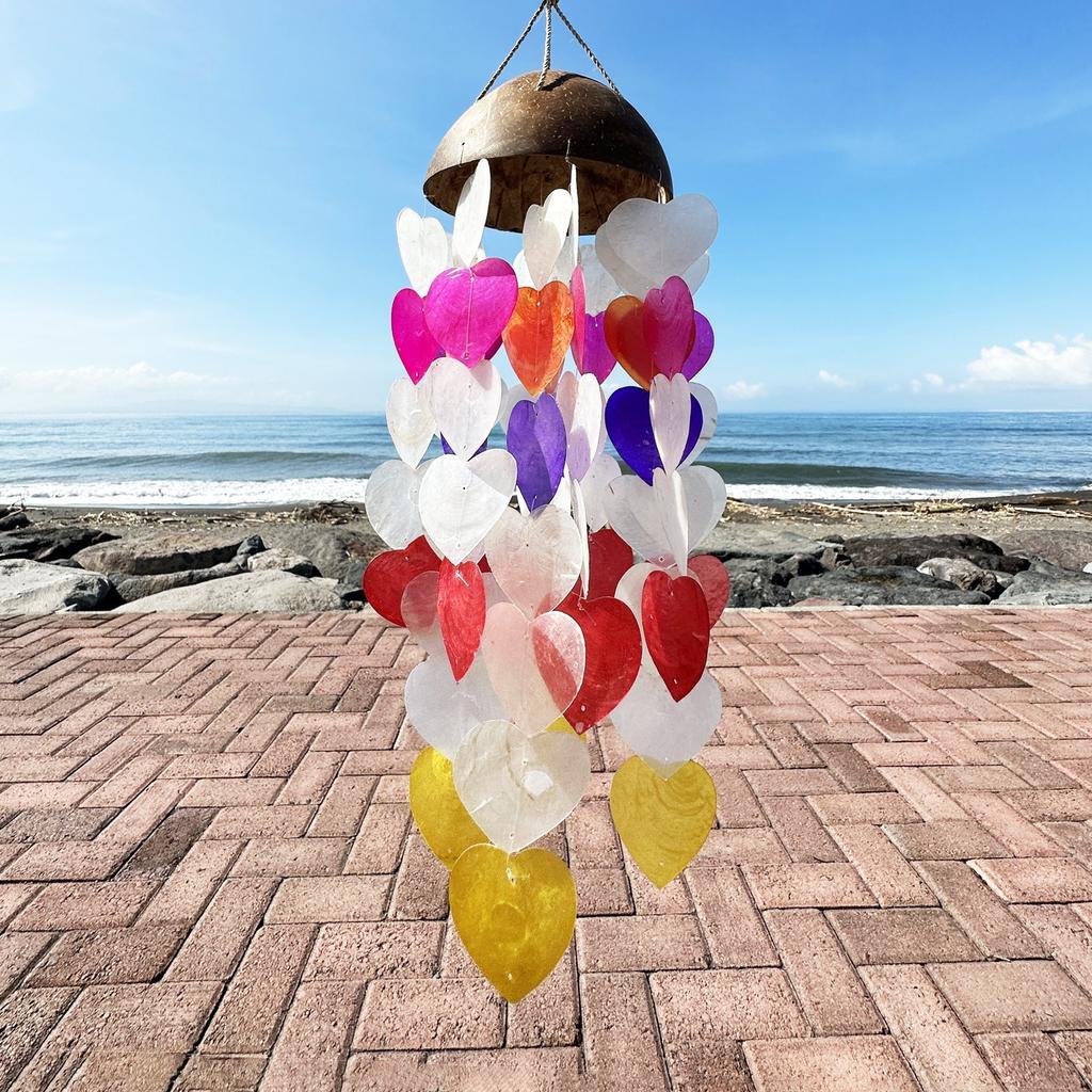 Wind Chimes Coconut and Capiz Hearts 40cm