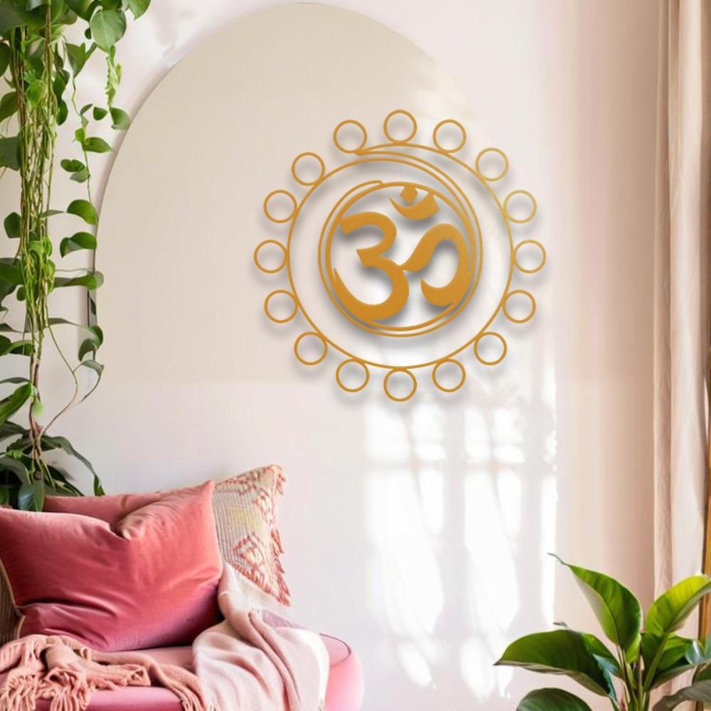 

15.75 Inch Gold Om Iron Wall Art, Meditation Yoga Decor Indoor Outdoor Hanging Sculpture for Living Room Bedroom Length: 15.75 inches/40 cm